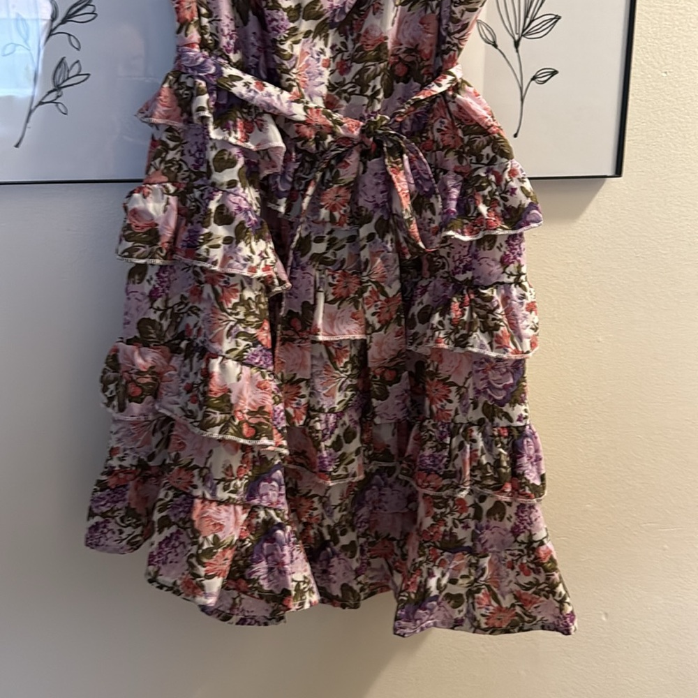 One Shoulder Floral Ruffle Mini Dress - Picture 2 of 4
